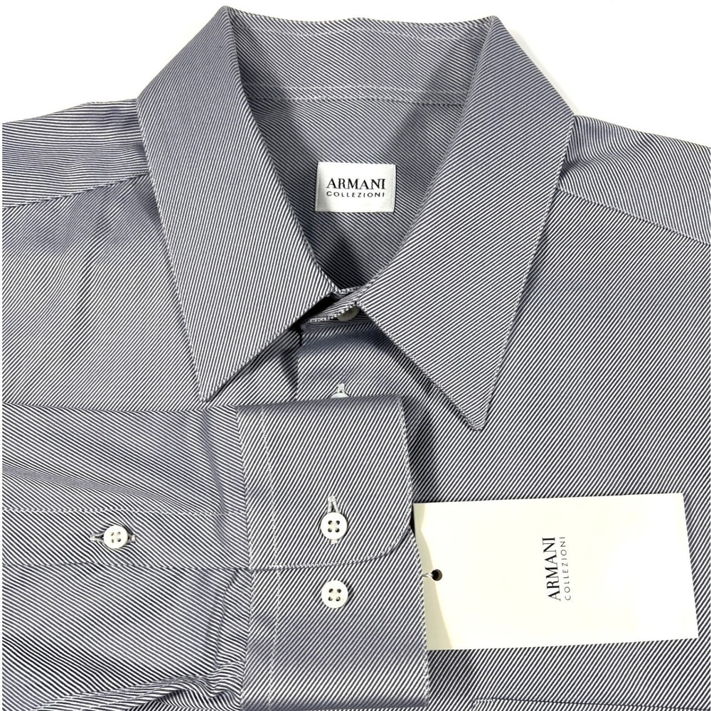 Armani Collezioni Gray‎ Stripe Dress Shirt 42/16.5 100% Cotton Quiet Luxury NWT